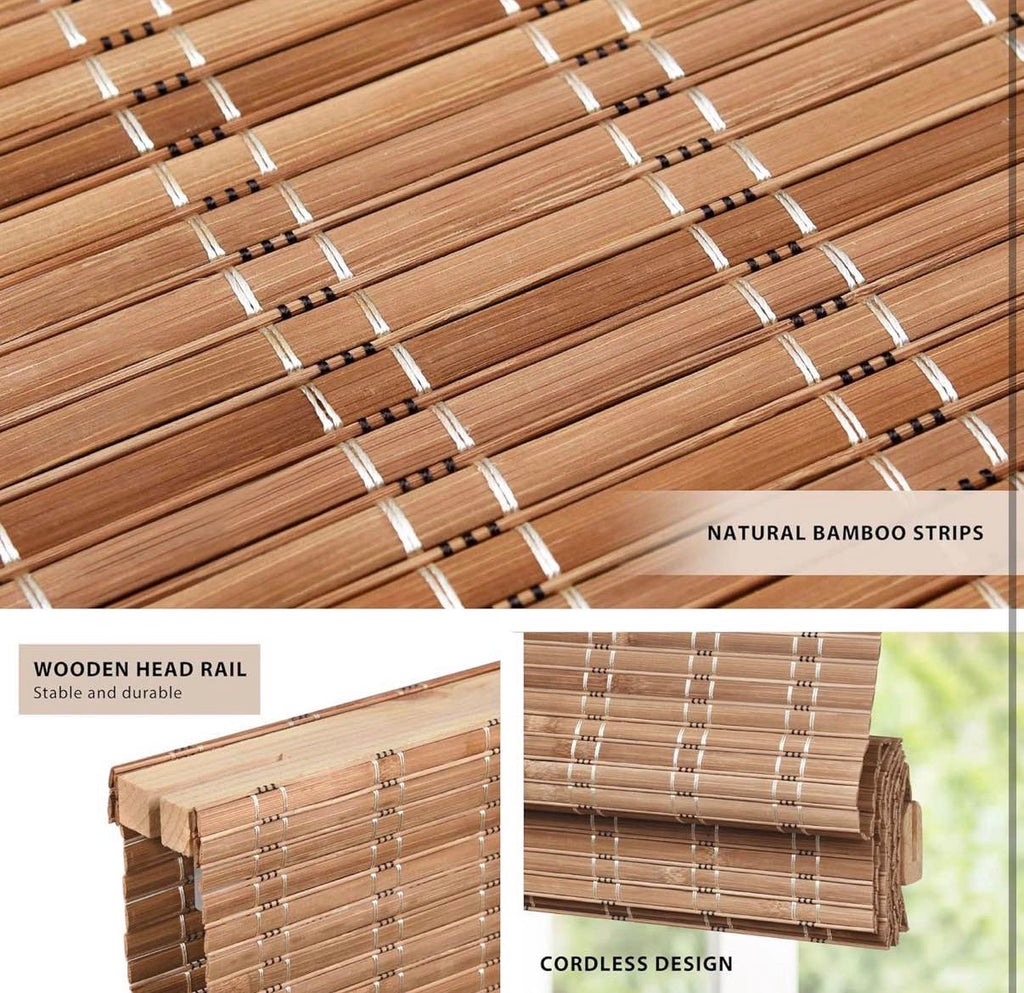 No Tools No Drill Cordless Bamboo Roman Shades