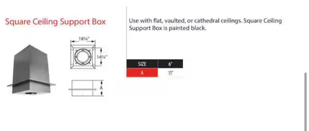 11” Duraplus Square Ceiling Support Box For Chimney 6”