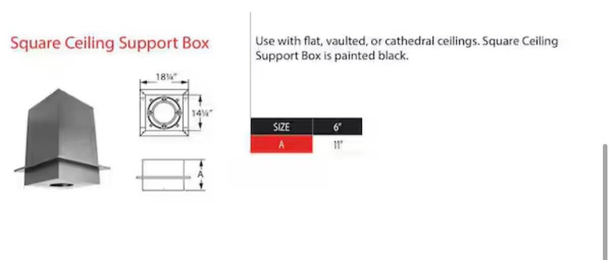 11” Duraplus Square Ceiling Support Box For Chimney 6”
