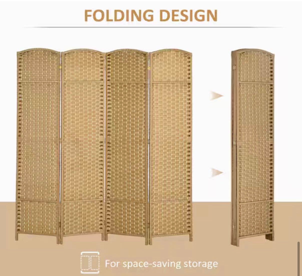 4-Panel Folding Room Divider Privacy Screen