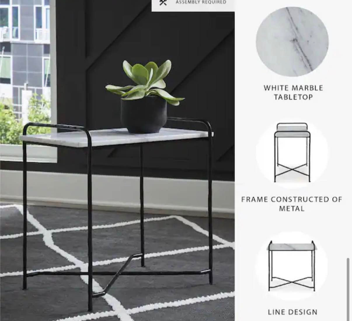 Ashber 22 in. White Rectangle Marble End Table with Pedestal Base