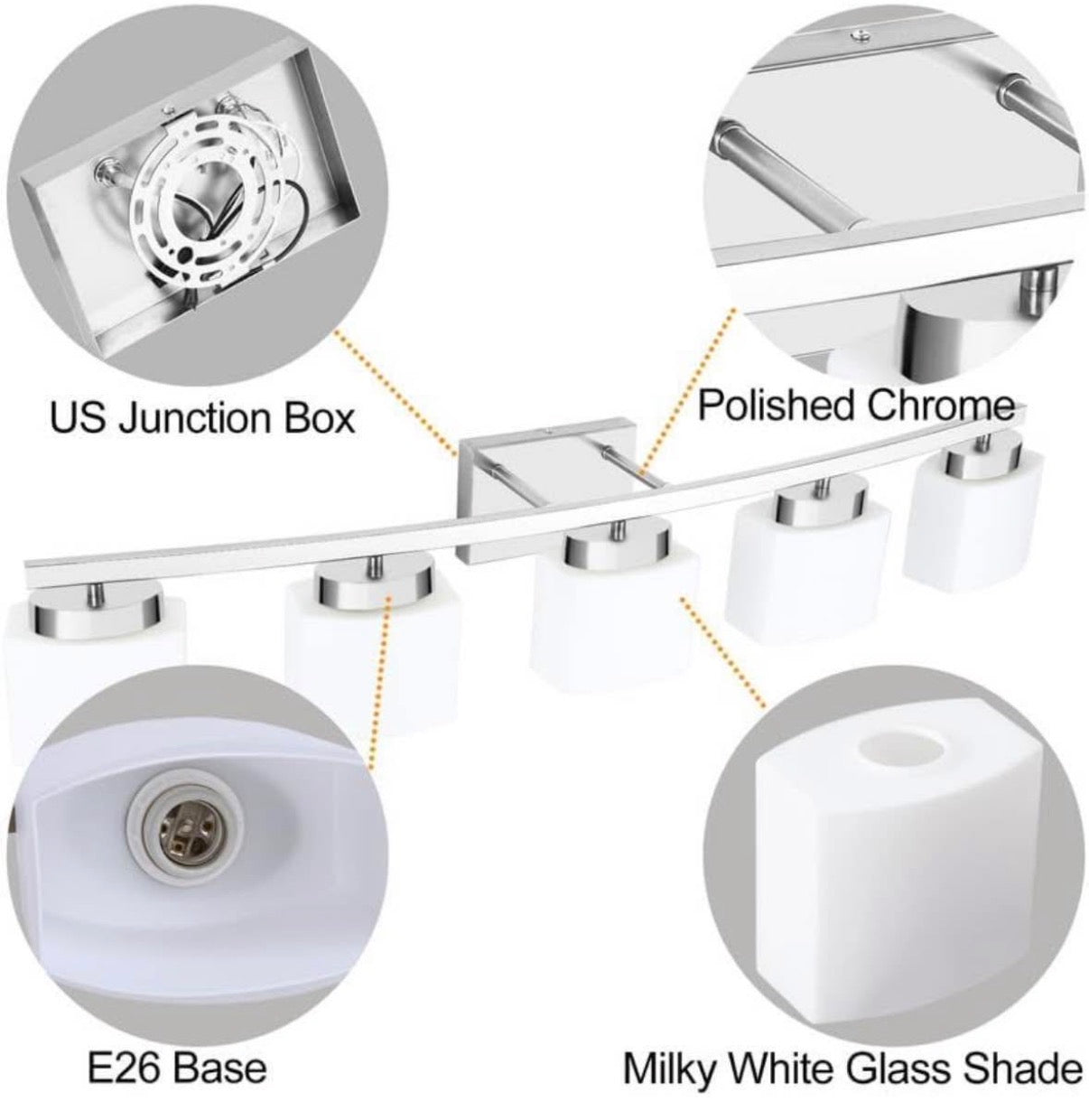 5-Light Modern Chrome Vanity Light Fixture