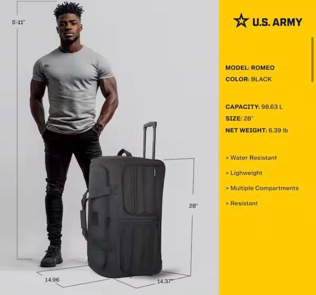 U.S. Army ROMEO 28-inch Tactical Rolling Duffel Black.