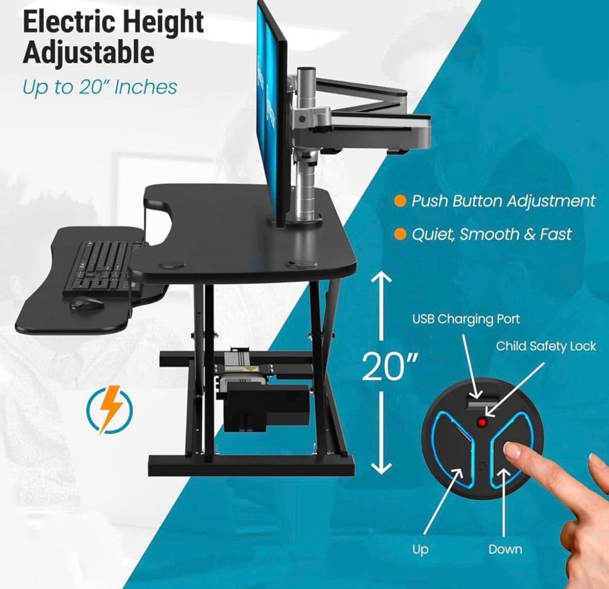 36 Inch Electric Standing Desk Converter