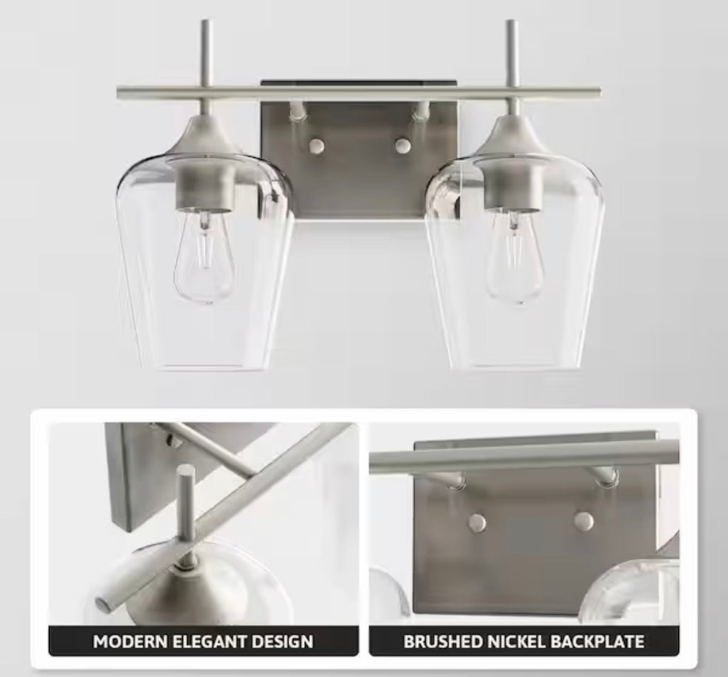 2-Light Brushed Nickel Wall Sconce Vanity Lights