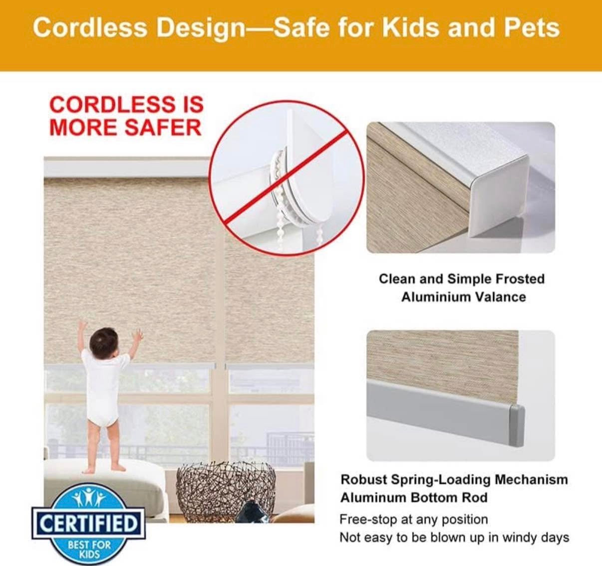 Cordless Window Blinds (Khaki 36" x 72")