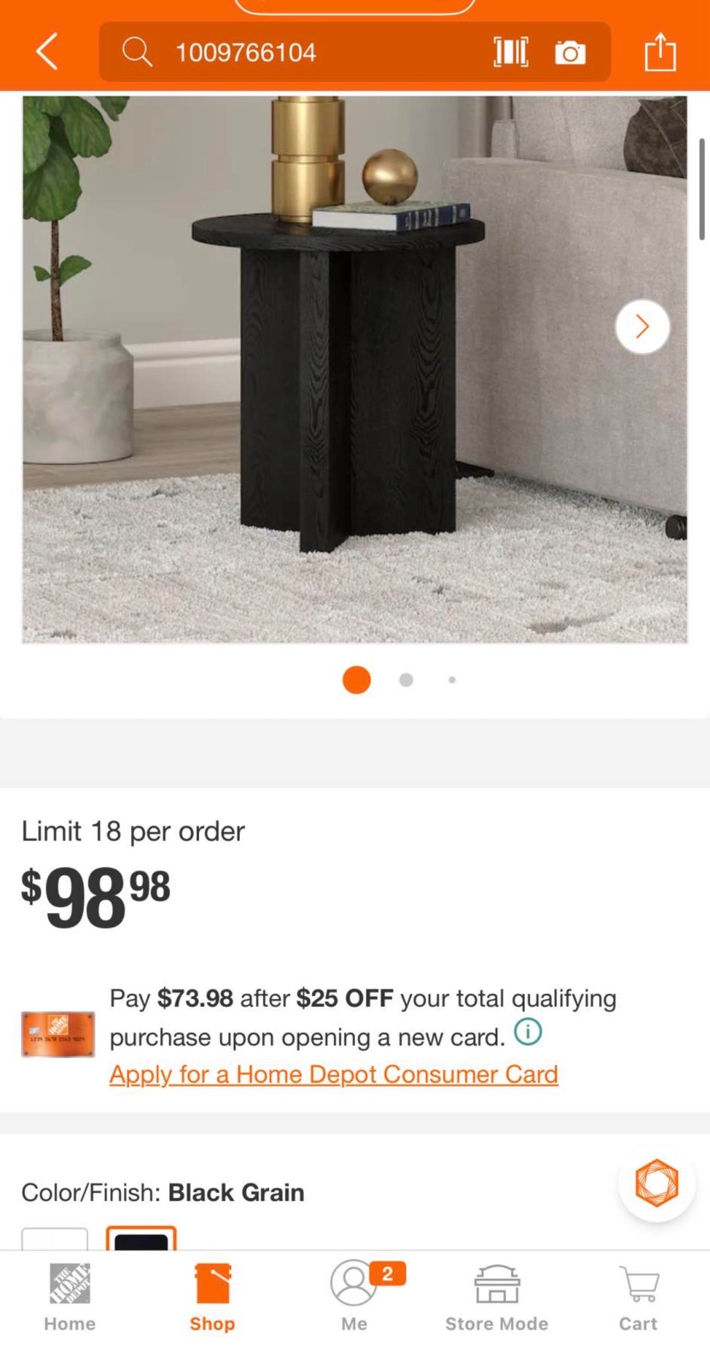Anders 20 in. Black Grain Round  Top End Table