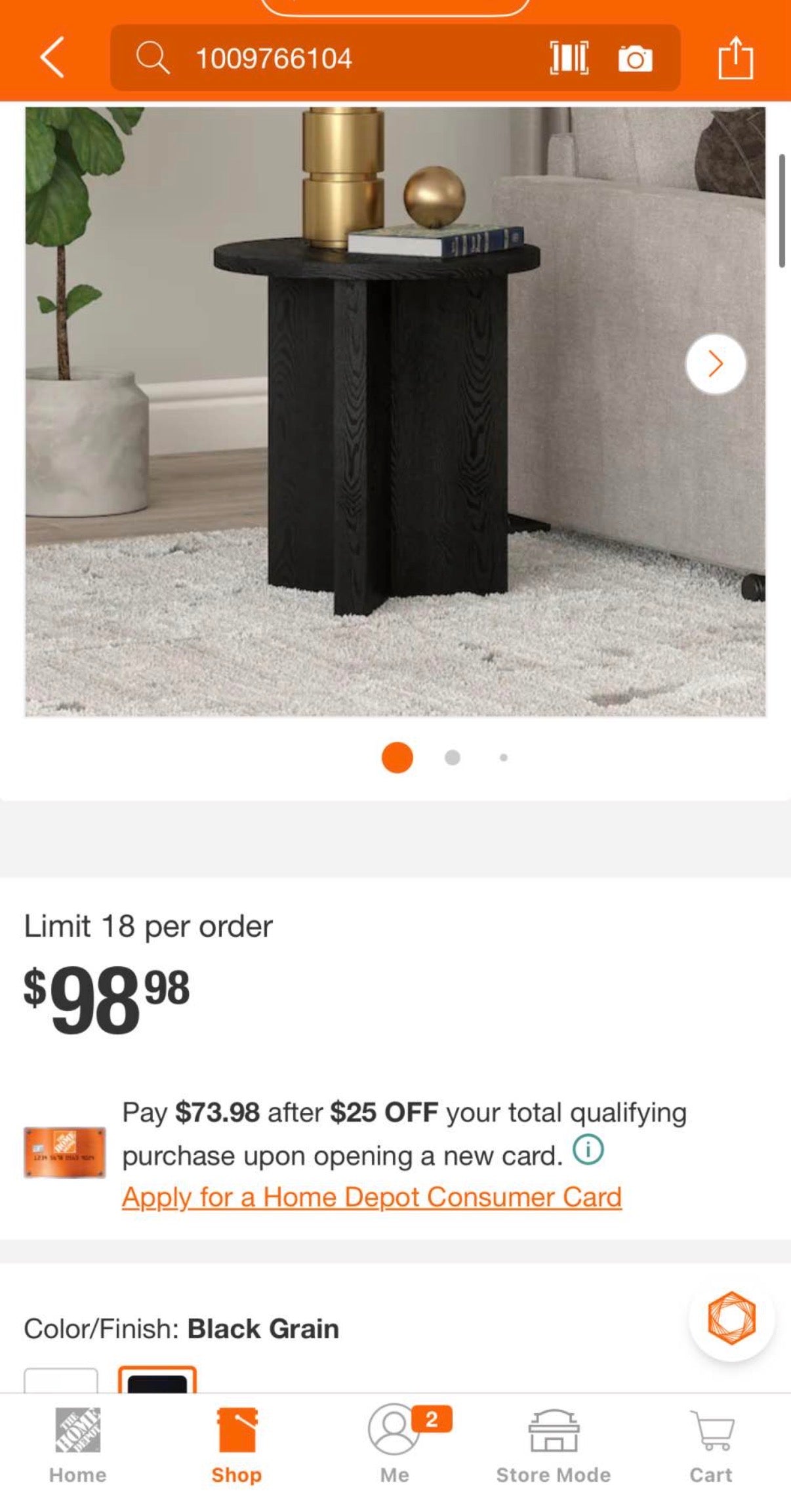 Anders 20 in. Black Grain Round  Top End Table