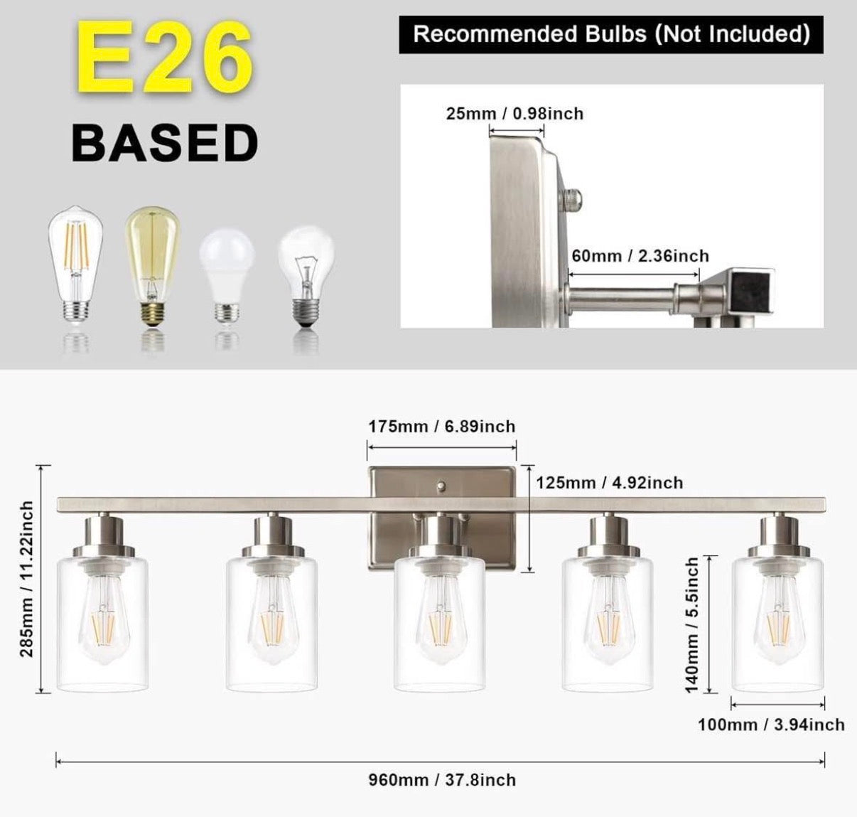 Ascher 5 Light Bathroom Vanity Light