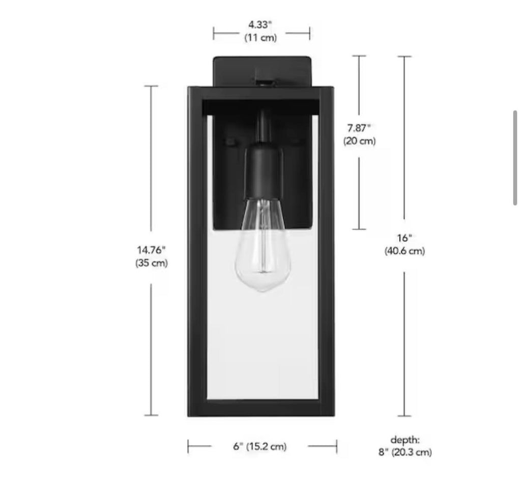 Hurley 16 in. 1-Light Modern Black Hardwired Outdoor Wall Light
