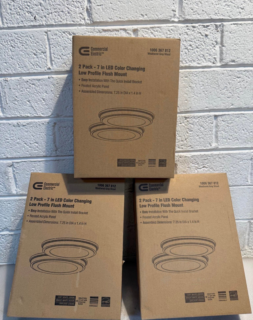 7 in. Gray Wood LED Round Flush Mount Ceiling Light (2-Pack)