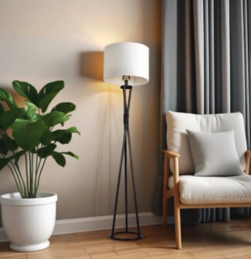 61.5 in. Flat Black Finish 1-Light Tripod Floor Lamp