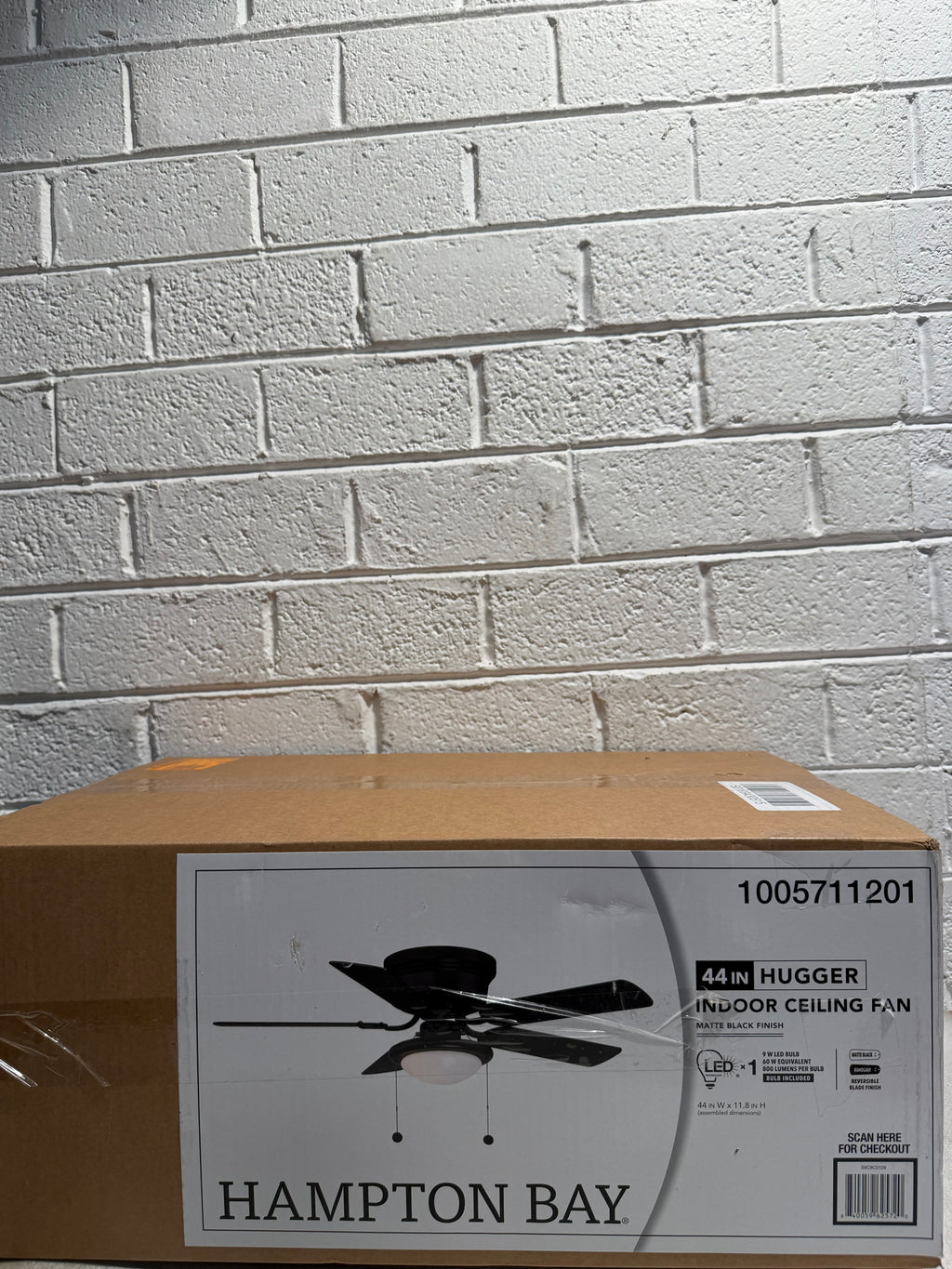 Hugger 44 in. LED Indoor Matte Black Ceiling Fan with Light Kit