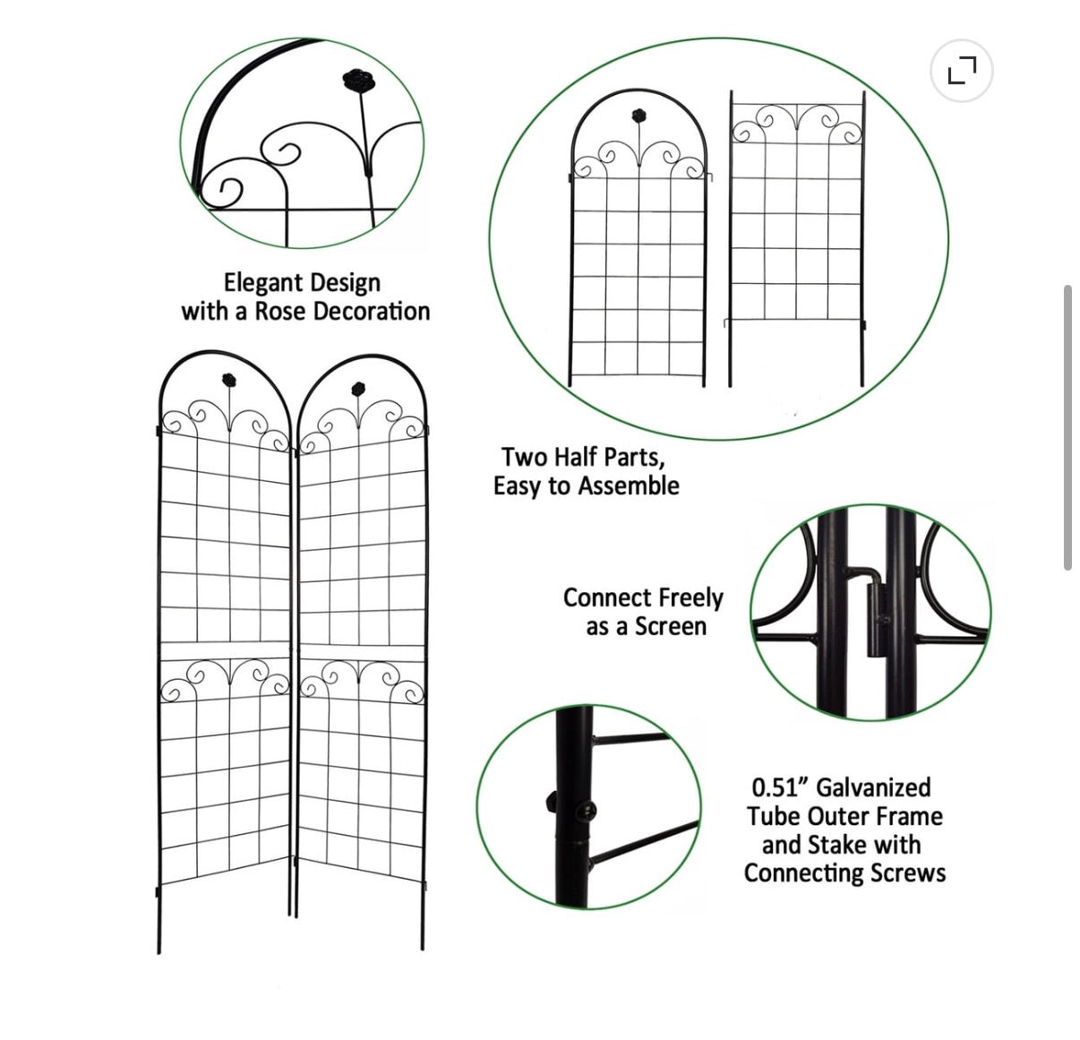 7.2 ft Metal Plant Climbing Rose Garden Trellis (2-Pack)