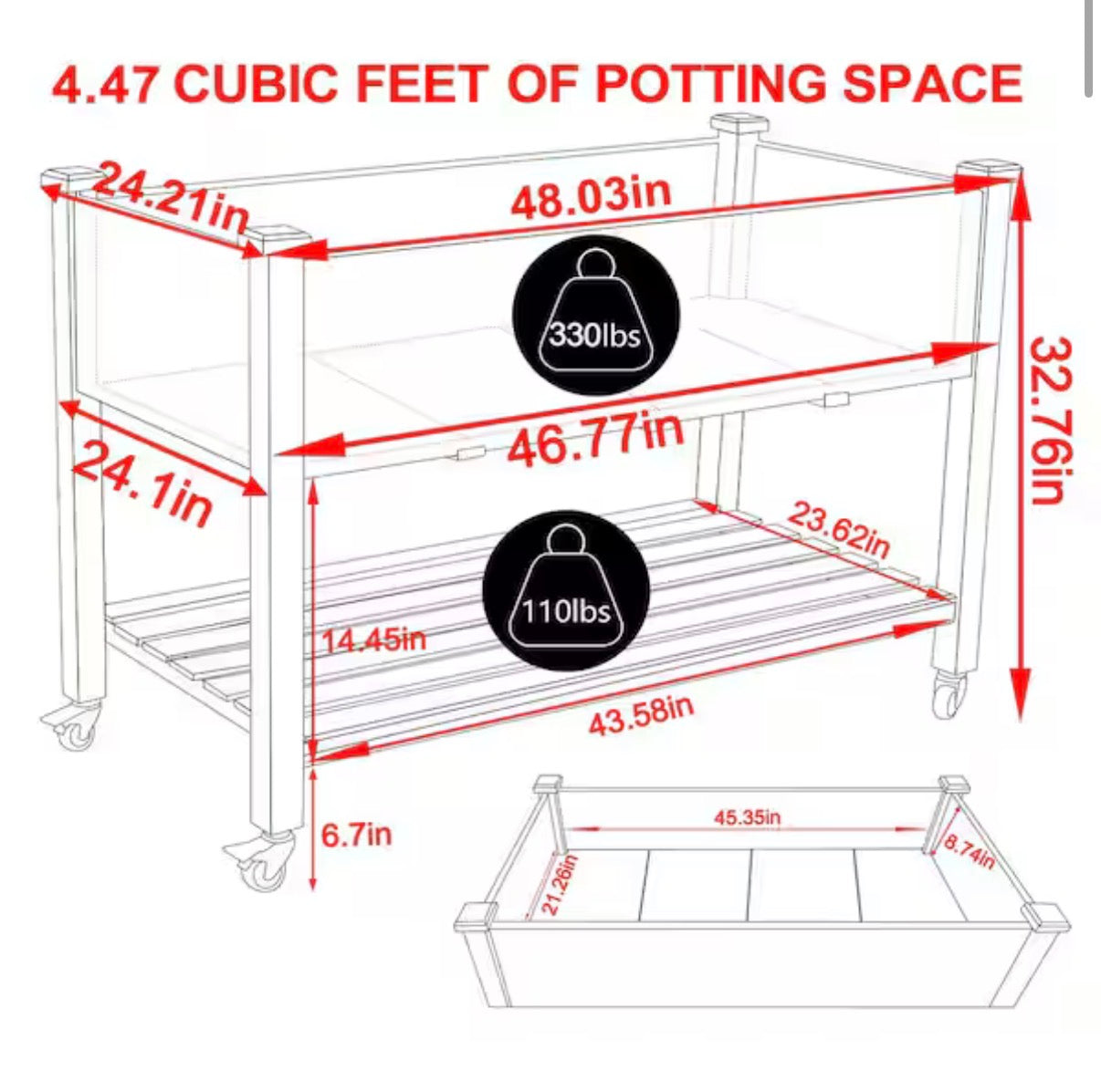 48 in. Raised Garden Bed with Lockable Wheels