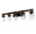 5-Light Walnut and Black Bathroom Vanity Light