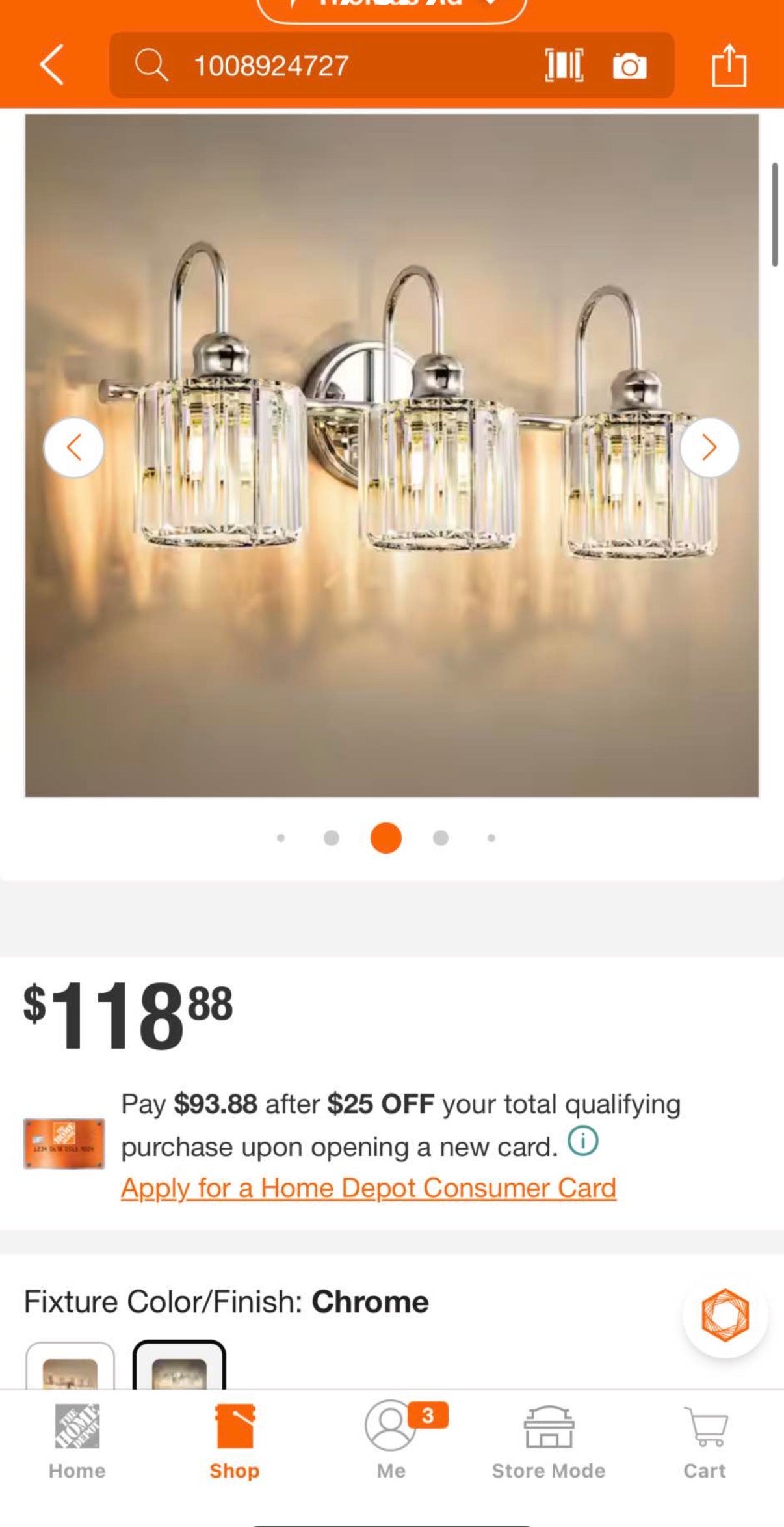 3-Light Chrome Dimmable Glam Crystal Bathroom Vanity Light