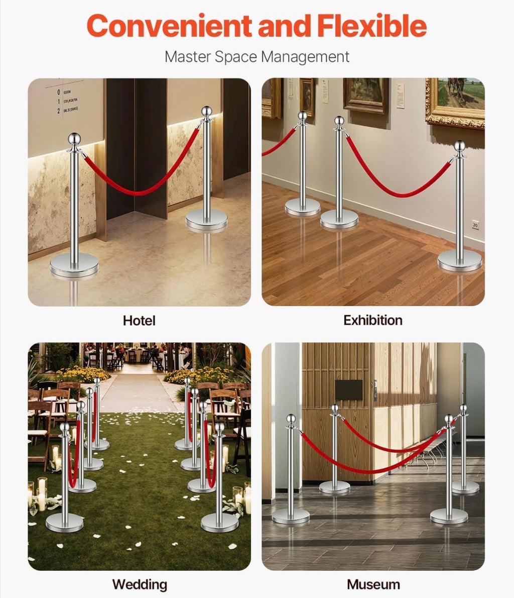 Crowd Control Stanchions and Velvet Ropes 8Pcs