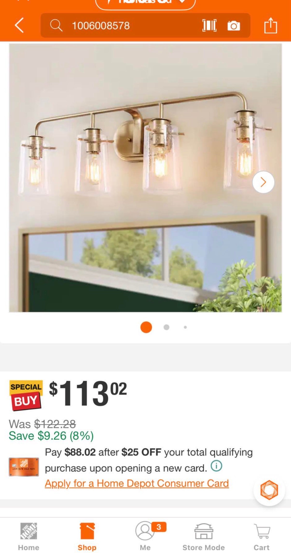 31 in Gold Vanity Light for Bathroom