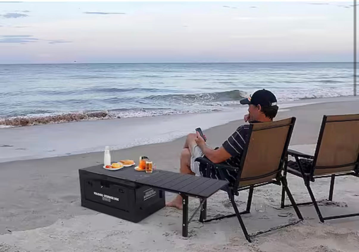 Folding Storage Box with Integrated Table
