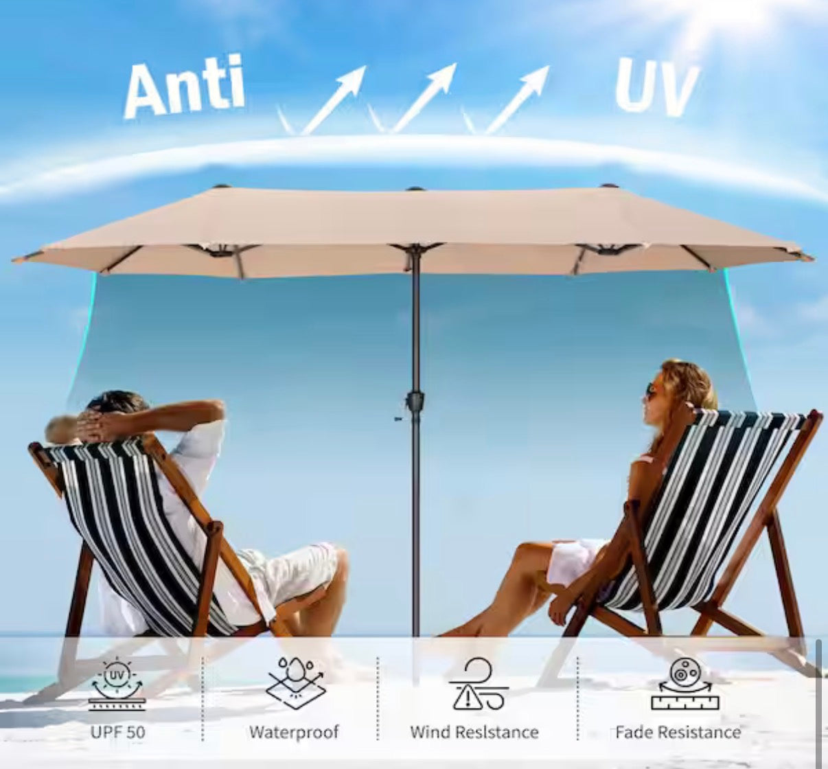 13 ft. Market Patio Umbrella 2-Side in Beige