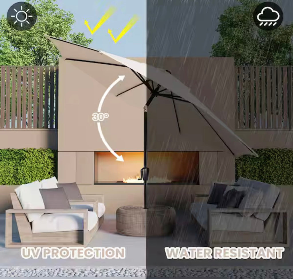 9 ft. Round 8-Rib Steel Market Patio Umbrella in Creamy Beige