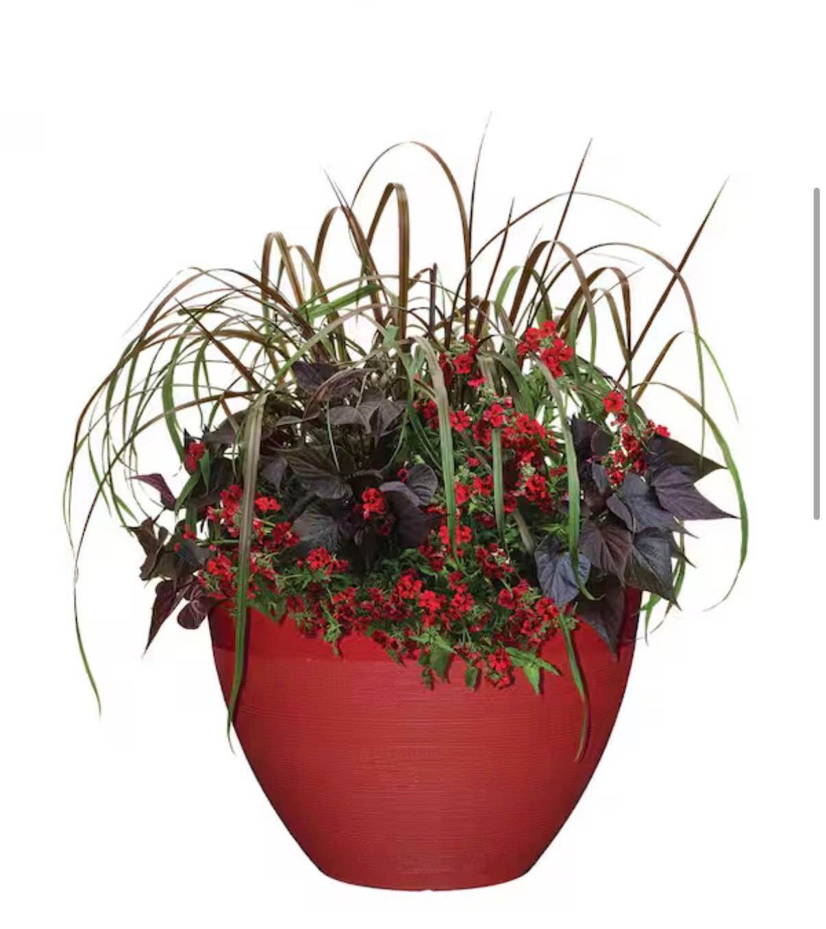 22 in. Large Red Resin Lightweight Round Planter