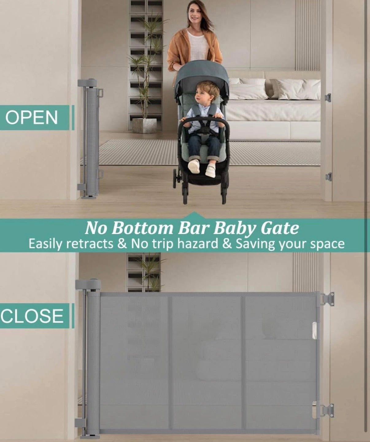 42" Tall Retractable Gate for Baby and Pet