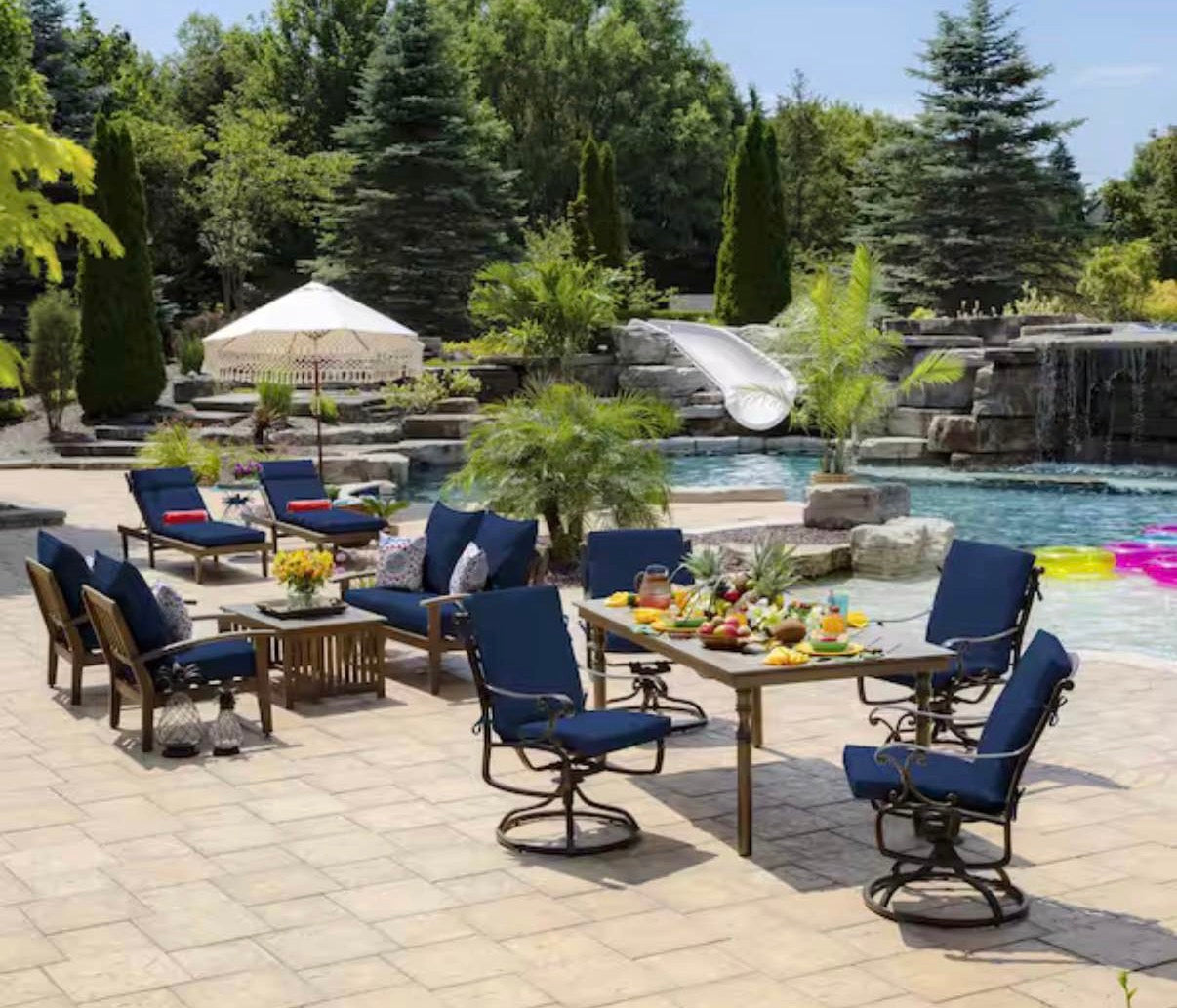 Outdoor Lounge Chair Cushion in Sapphire Blue Leala