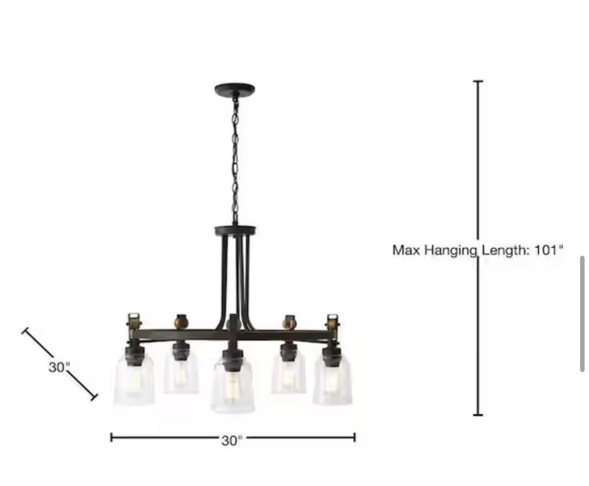 Knollwood 30 in. 5-Light Black Bronze with Brass Accents Chandelier