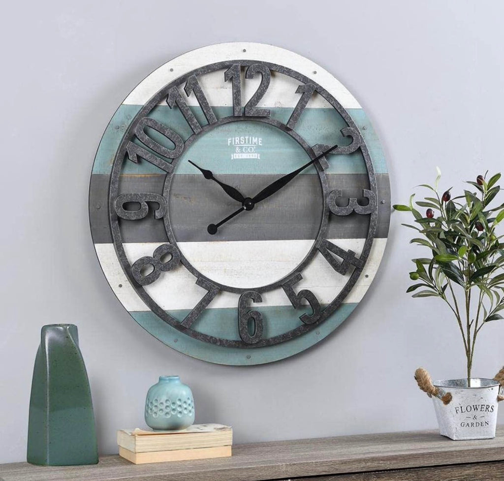 Teal Shabby Planks Wall Clock 27”
