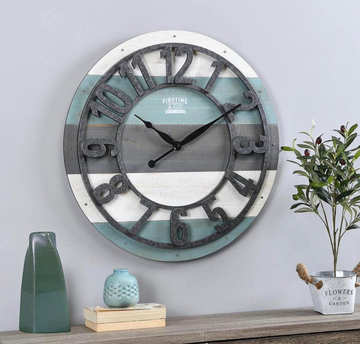 Teal Shabby Planks Wall Clock 27”