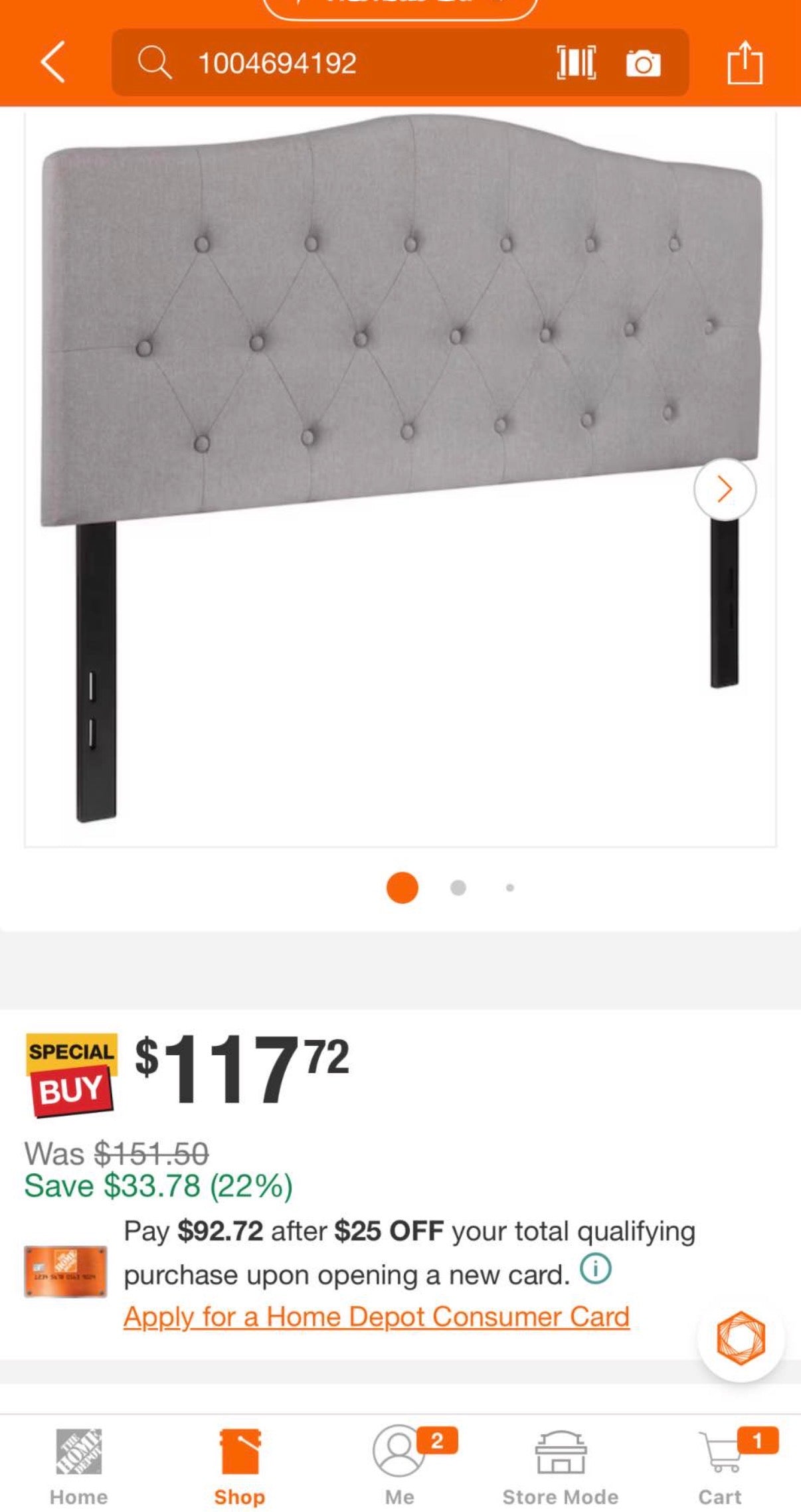 Light Gray Full Size Headboard