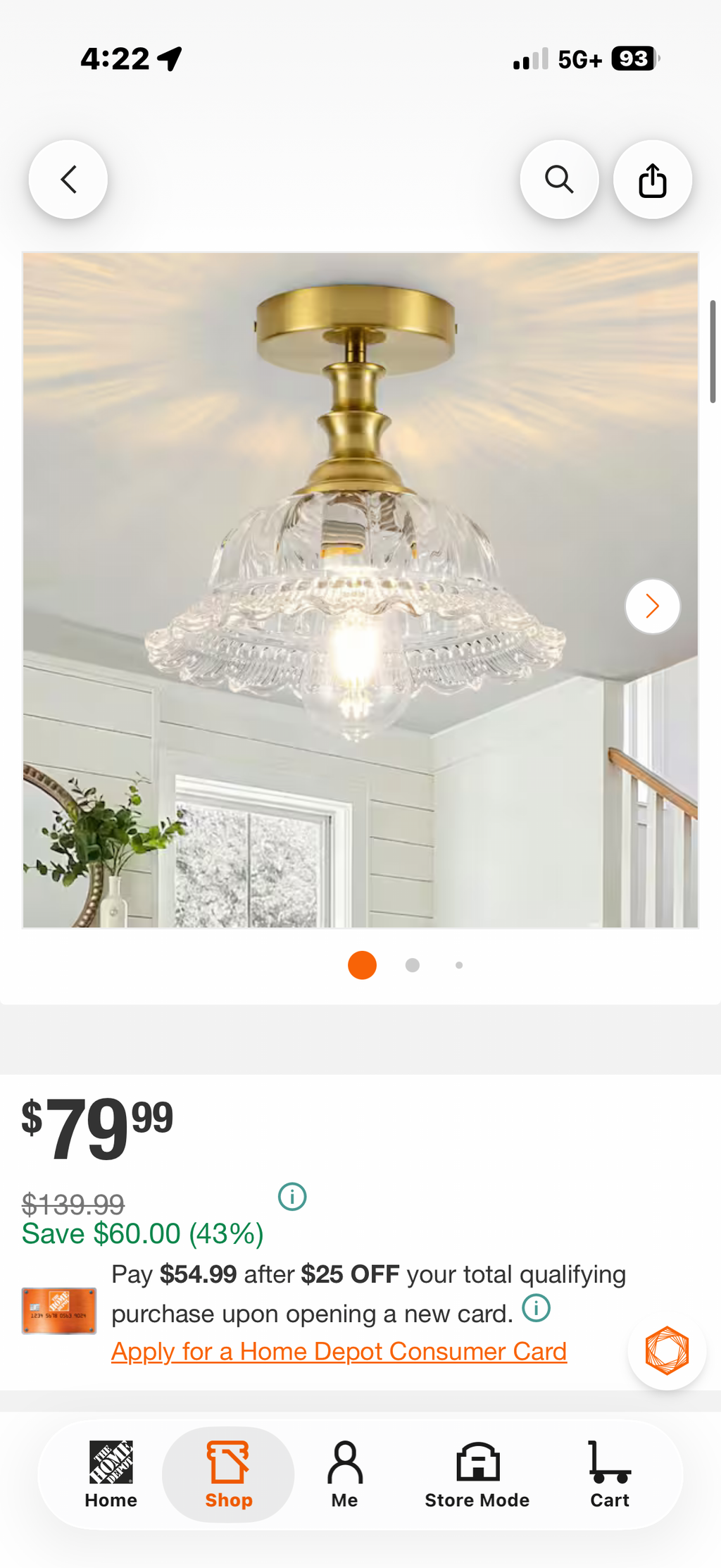 Brushed Vintage Gold Dome Semi-Flush Mount Ceiling Light