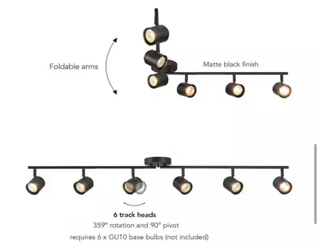47 in. 6-Light Matte Black Hard Wired Foldable Track Lighting Kit