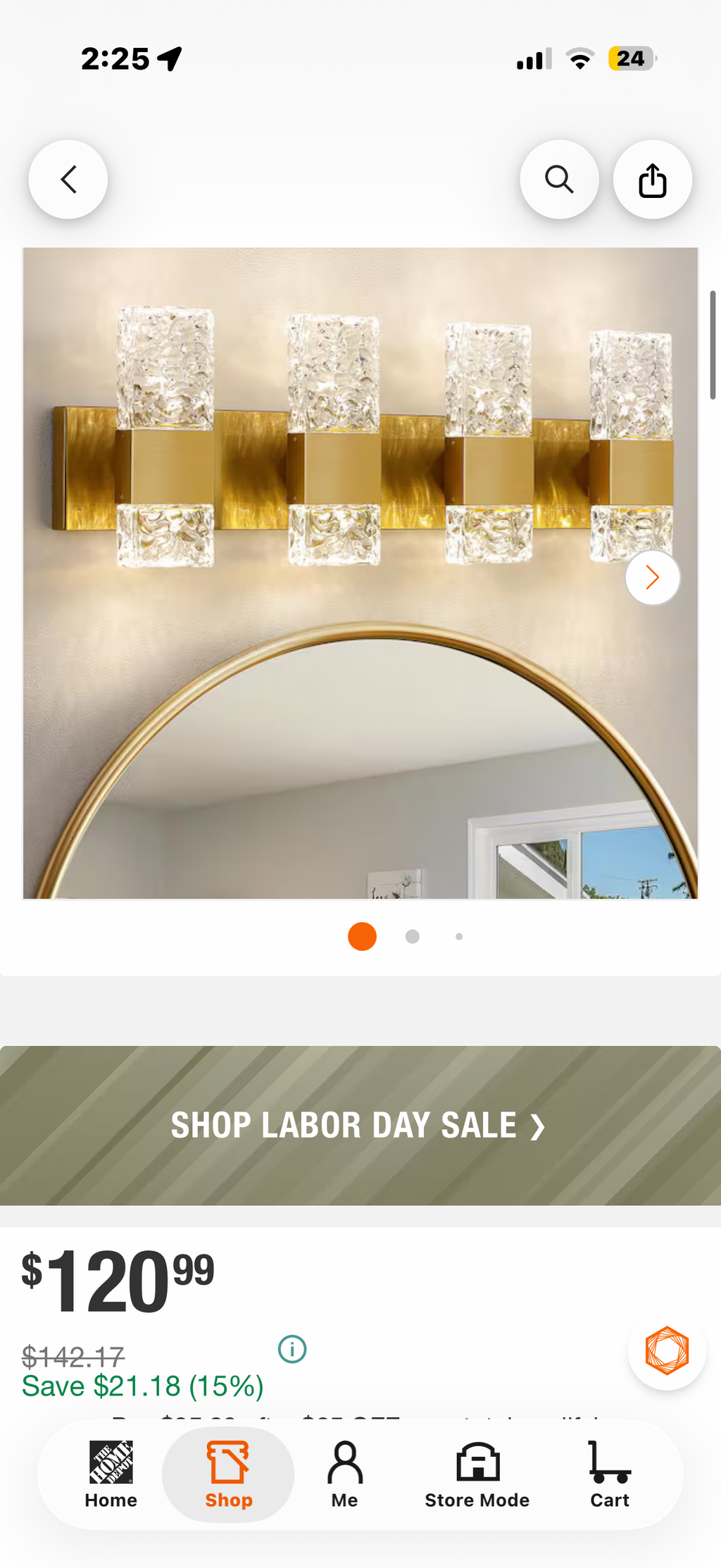 4-Light Brushed Gold LED Vanity Light with Crystal Glass