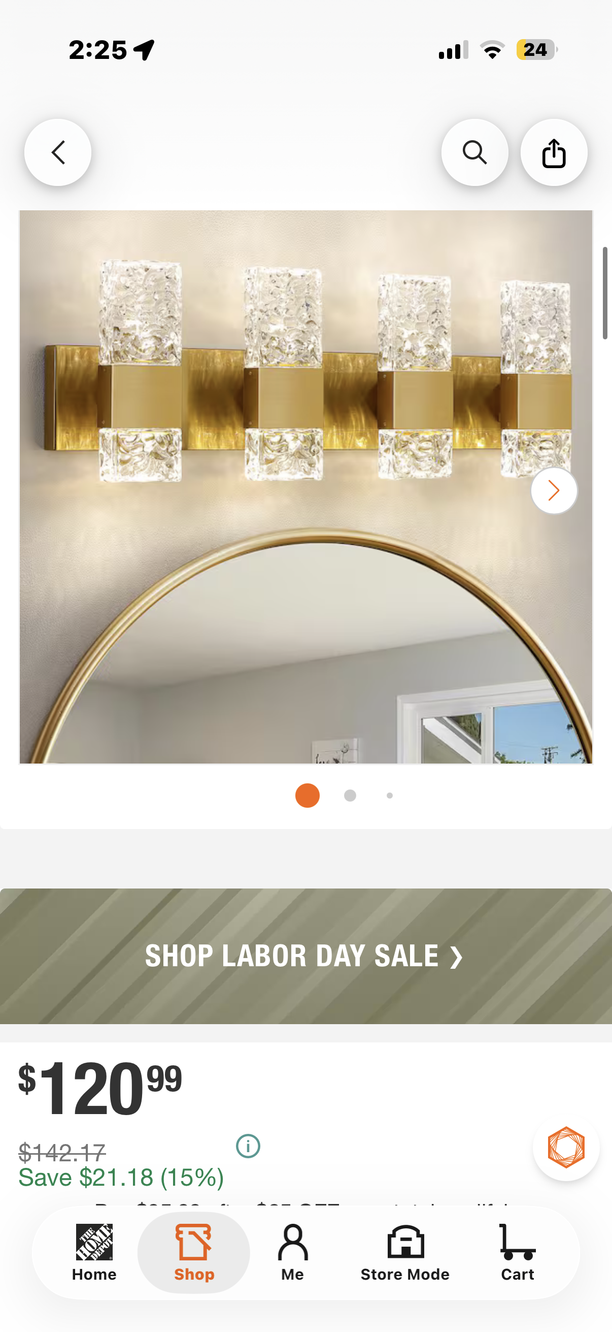 4-Light Brushed Gold LED Vanity Light with Crystal Glass