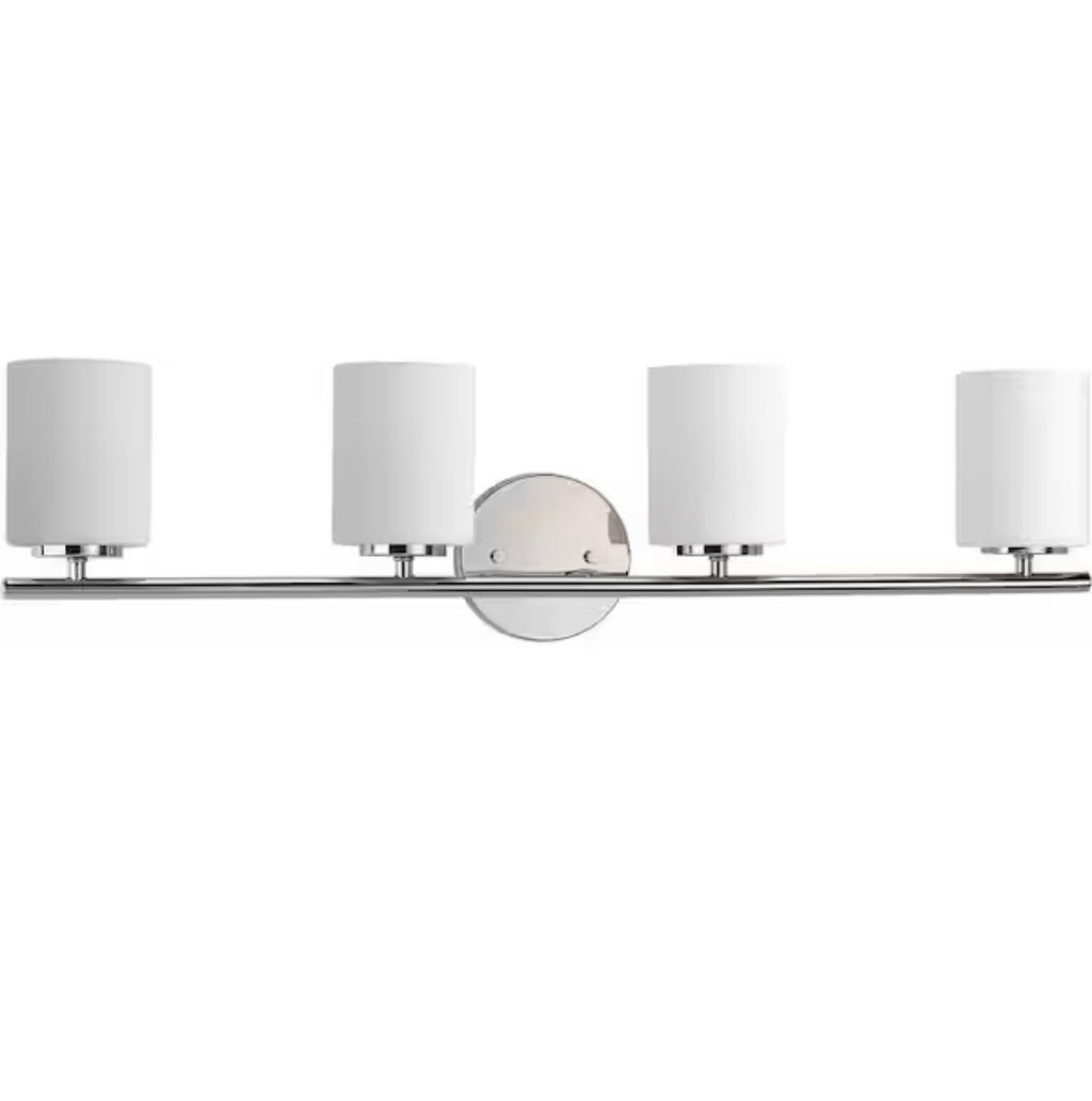 4-Light Polished Nickel Etched Glass Modern Bathroom Vanity Light
