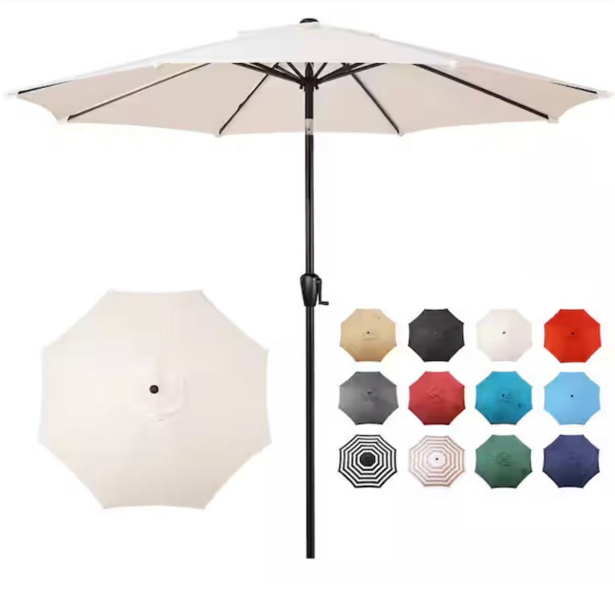 9 ft. Round 8-Rib Steel Market Patio Umbrella in Creamy Beige
