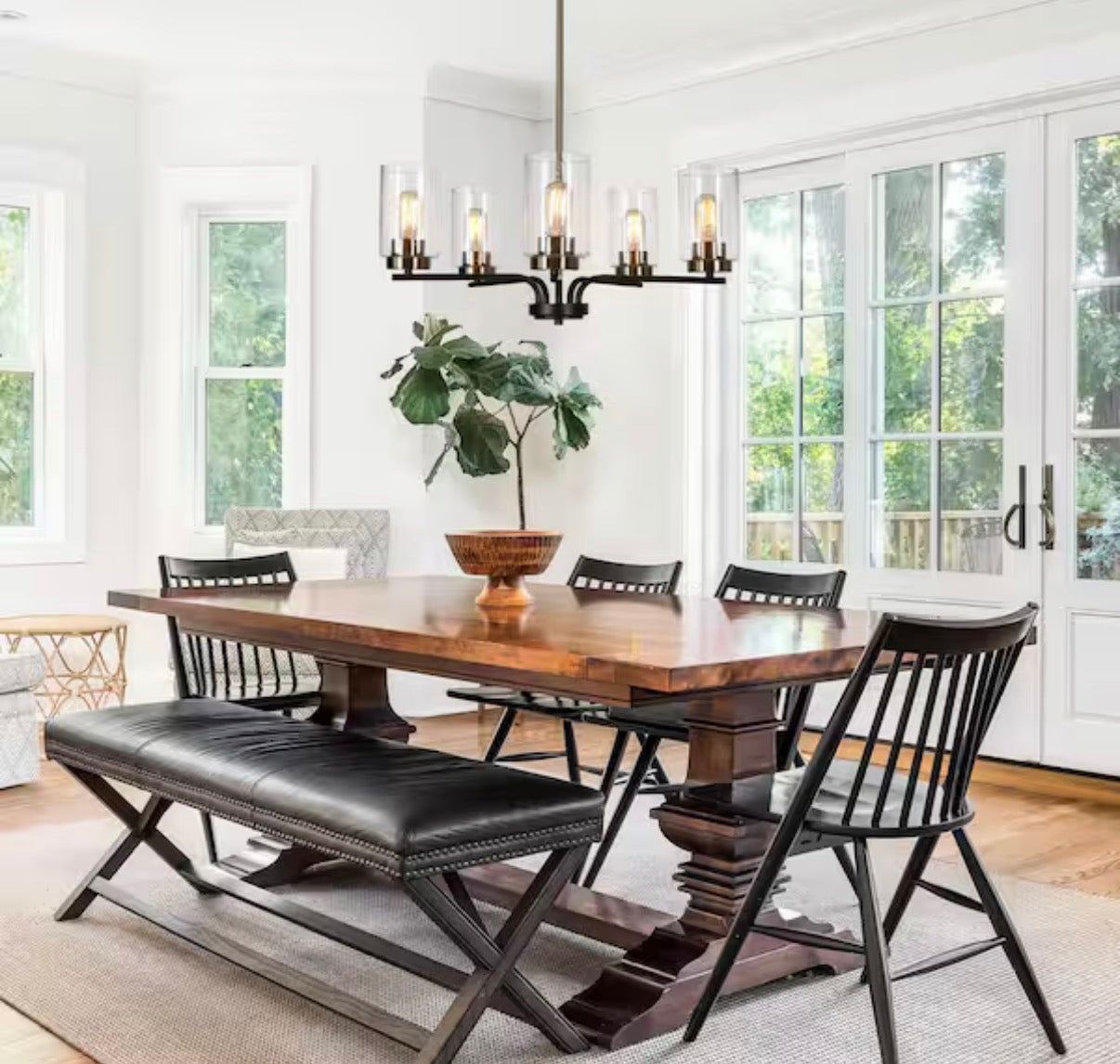 5-Light Brass and Black Candlestick Chandelier