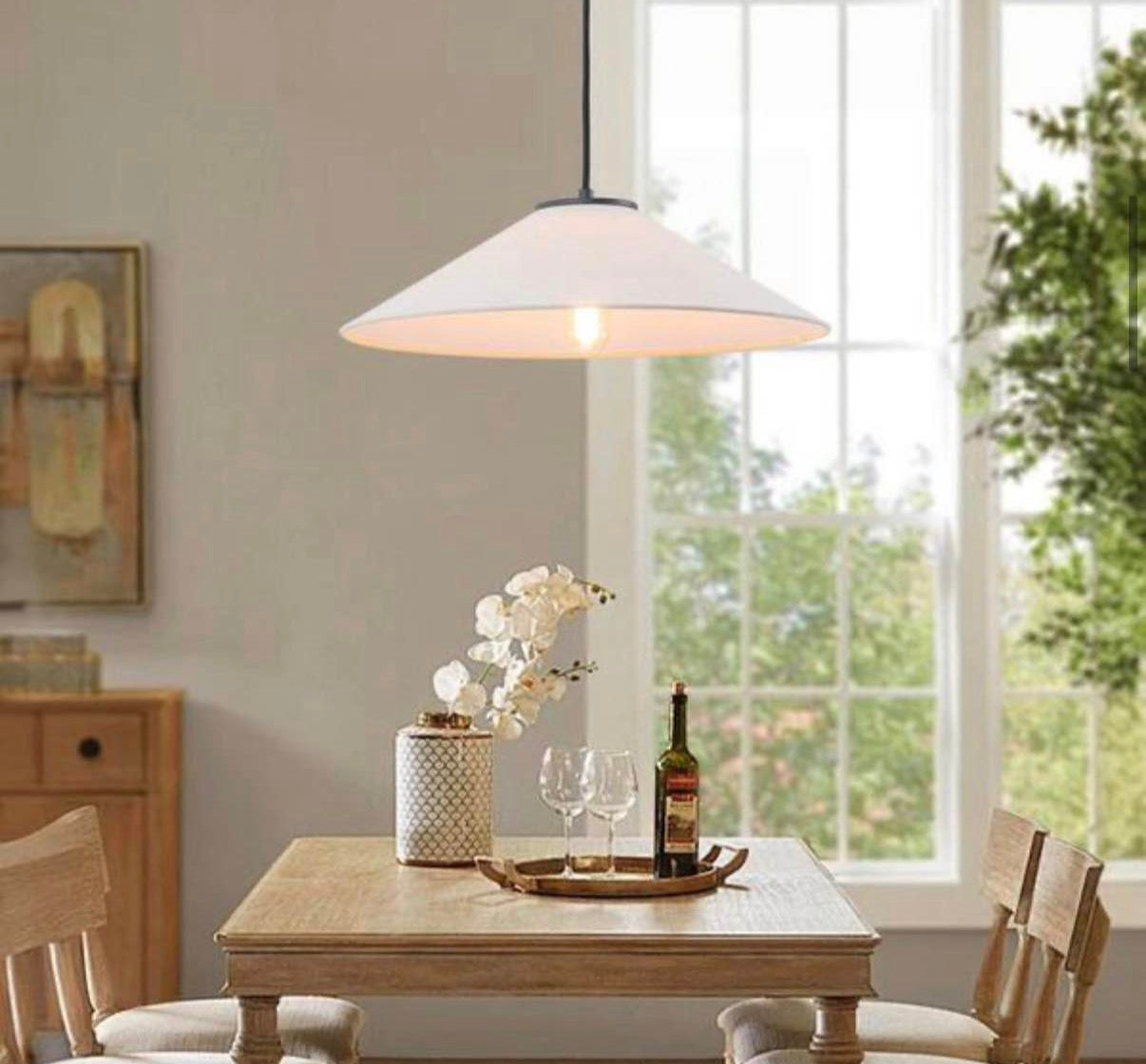 Noto 17.7 in. 1-Light Black Pendant Light with Fabric Cone Shade