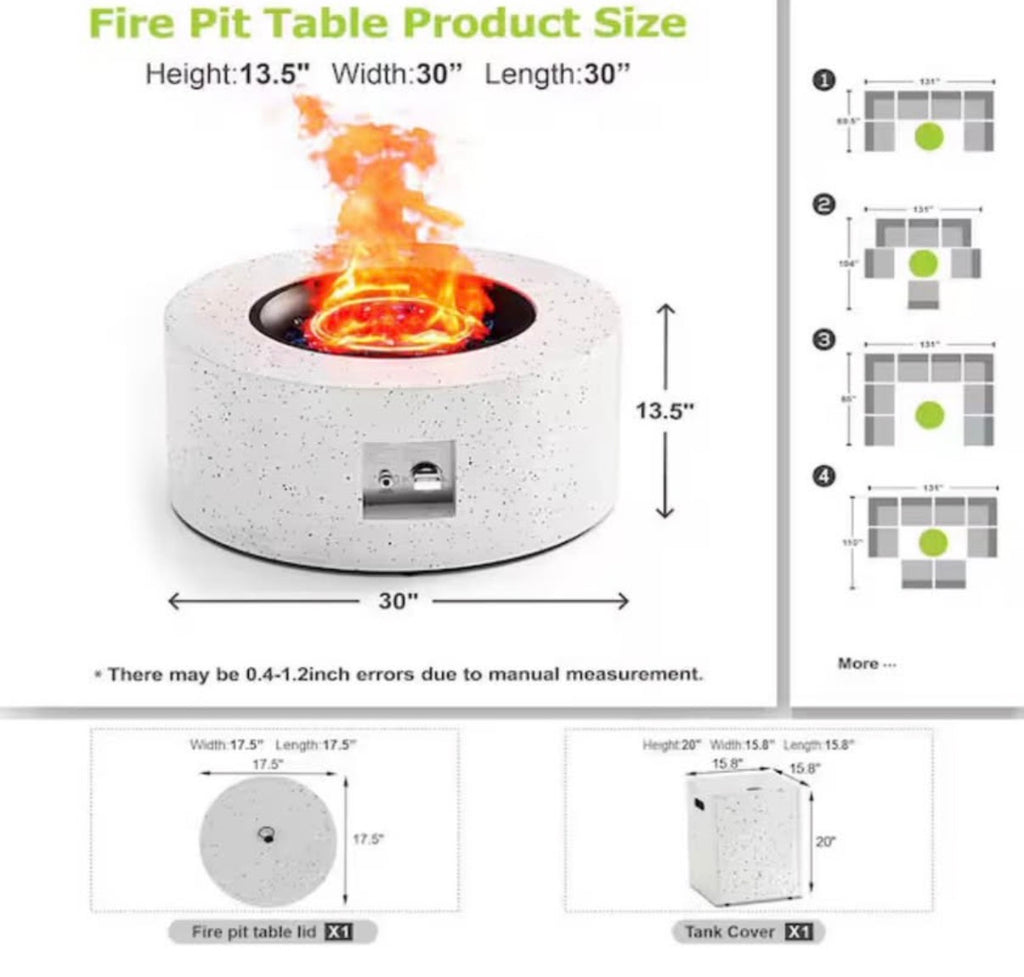 30 in. Round Firepit Table White with Black Dots