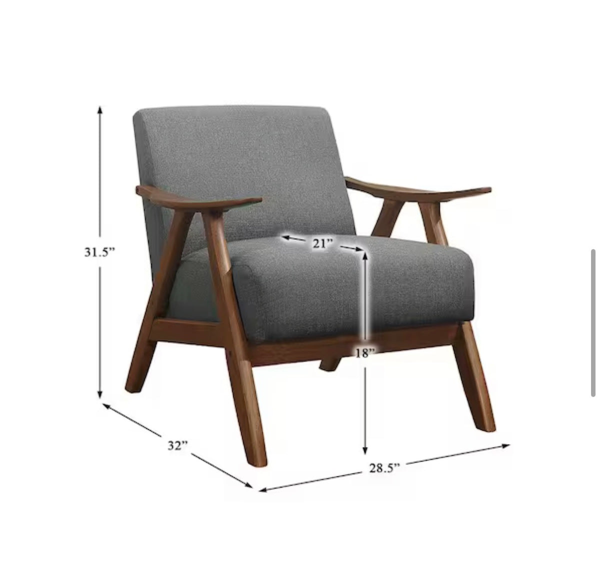 Ocala Gray Fabric Upholstery Solid Wood Frame Accent Chair