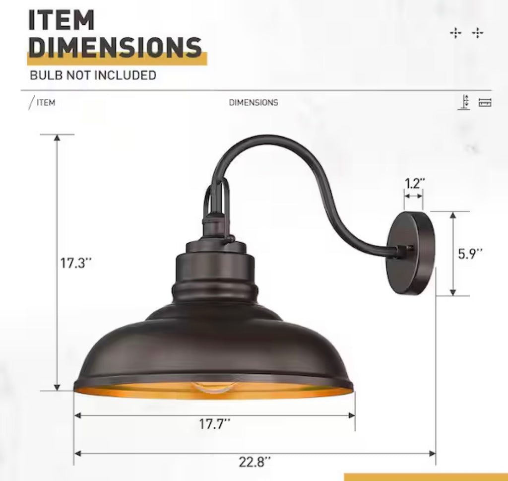 17.7 in. Outdoor  Oil Rubbed Bronze  Gooseneck Barn Light Sconce