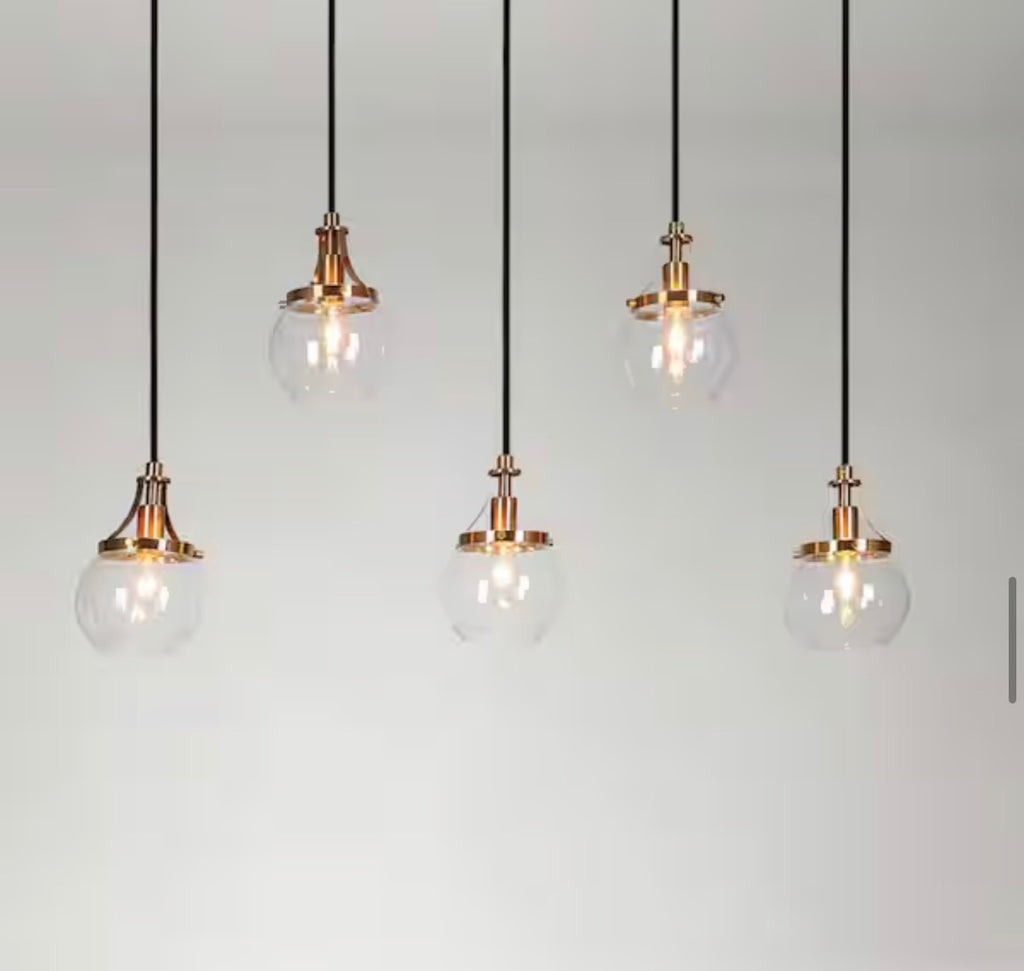 Orbline Transitional 5-Light Black and Brass Linear Chandelier