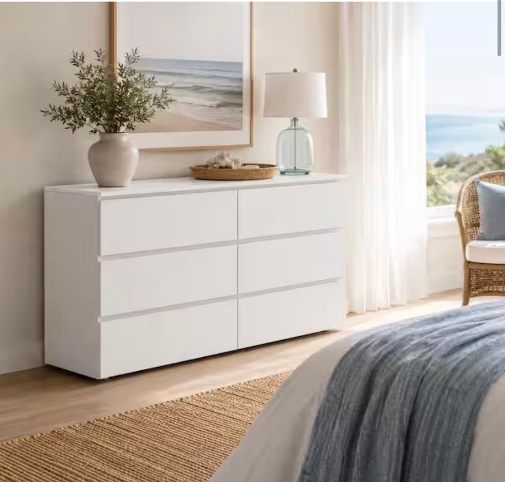 6-Drawers White Wood 59 in. W Dresser