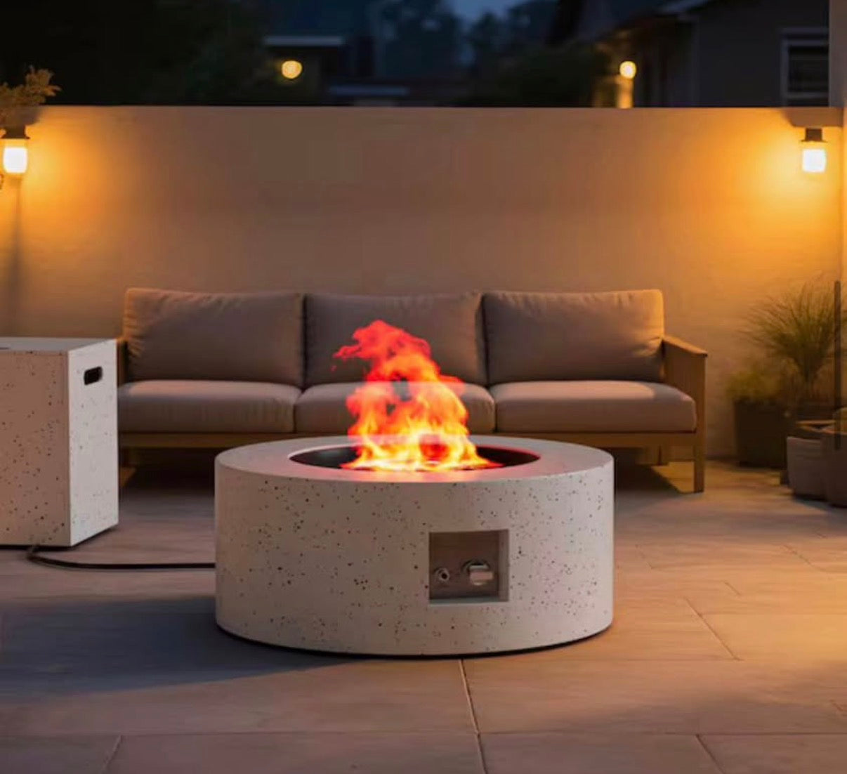 30 in. Round Firepit Table White with Black Dots