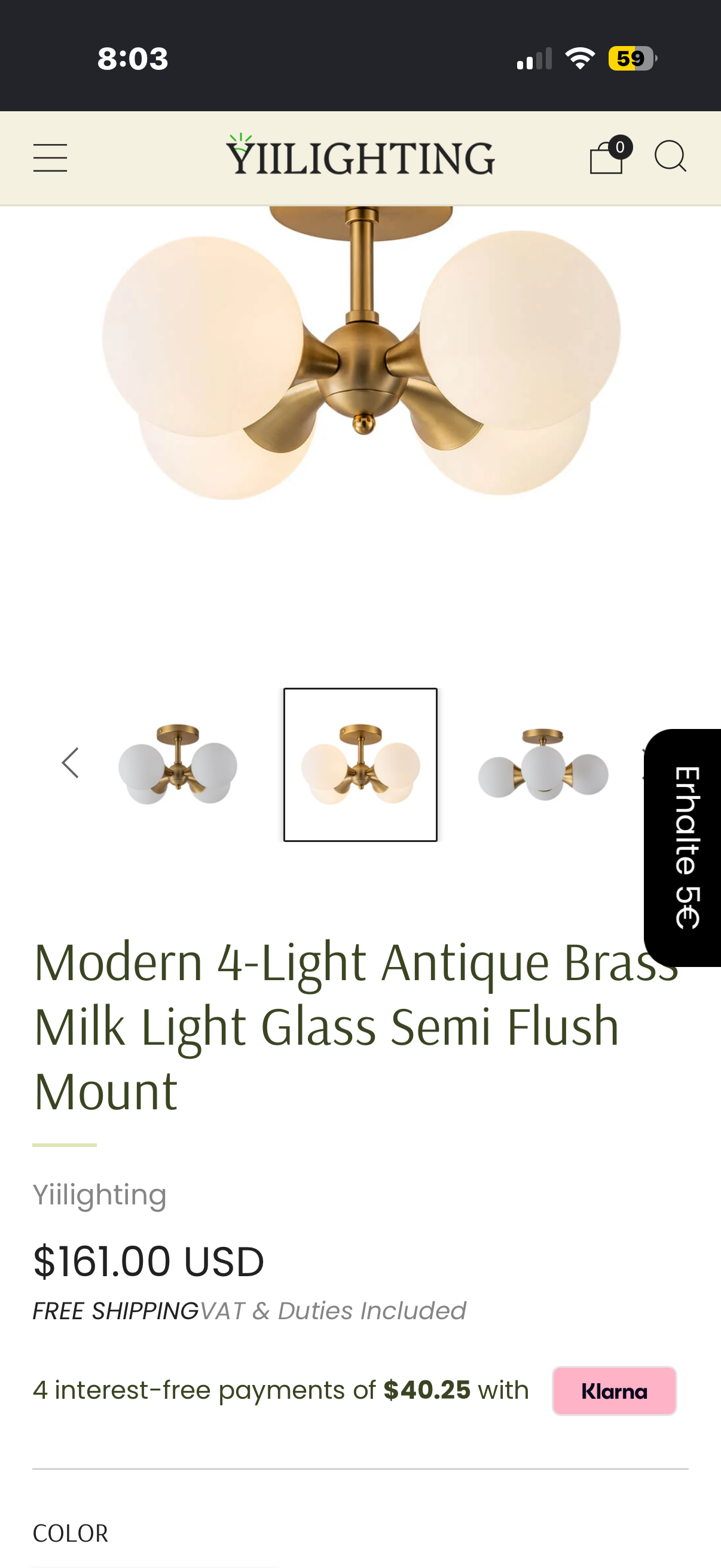 4-Light Gold Bubble Modern Sputnik Semi-Flush Mount Ceiling Light