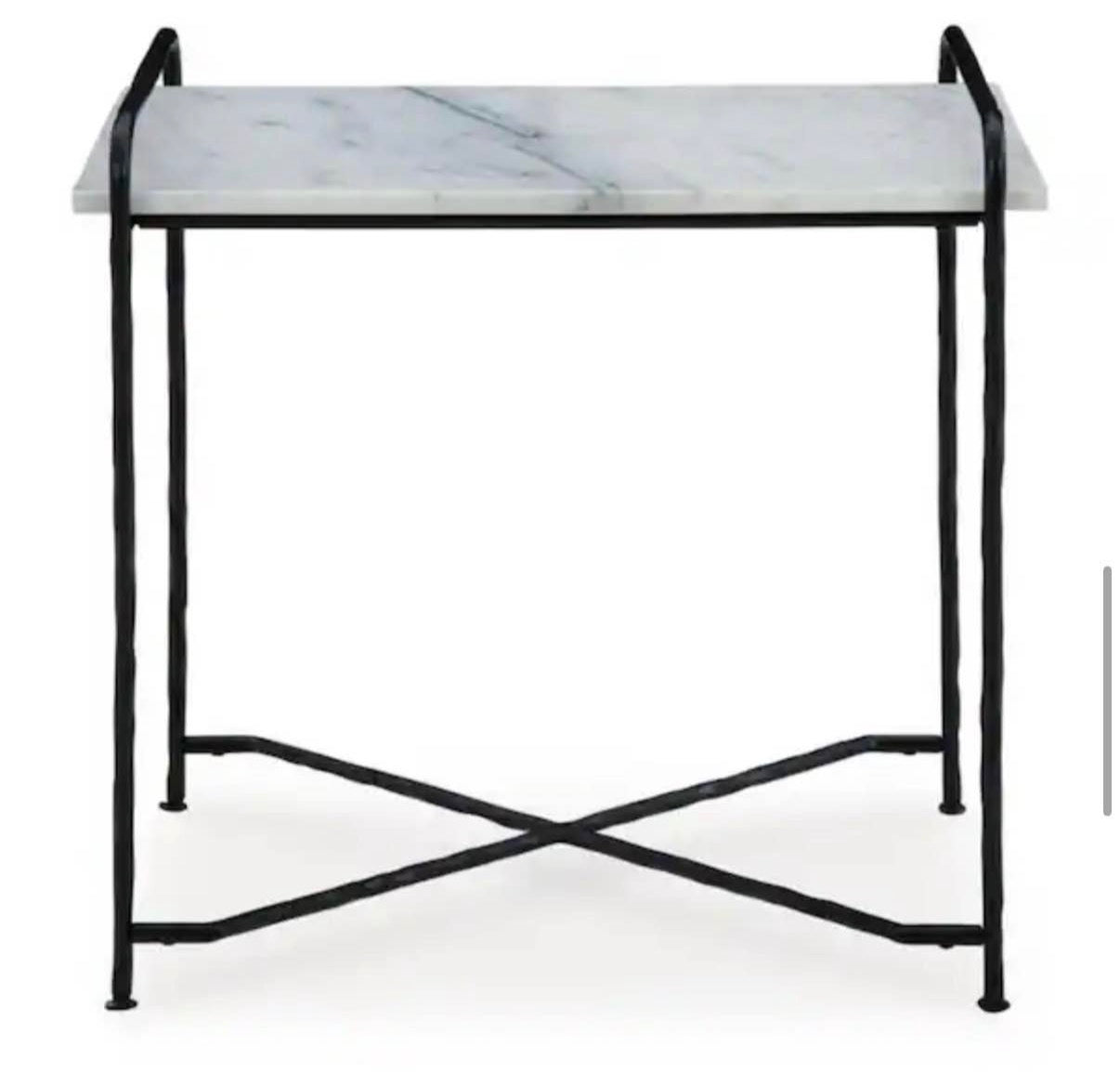 Ashber 22 in. White Rectangle Marble End Table with Pedestal Base