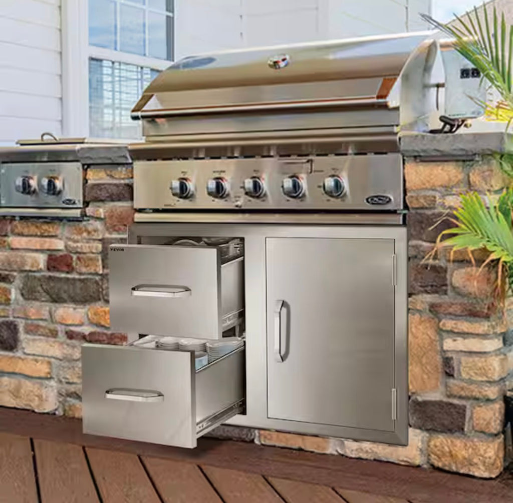 Outdoor Kitchen BBQ Island Drawers with Handles Access Door